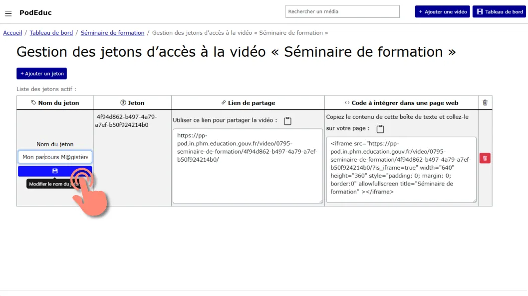 nommer le jeton et enregistrer.