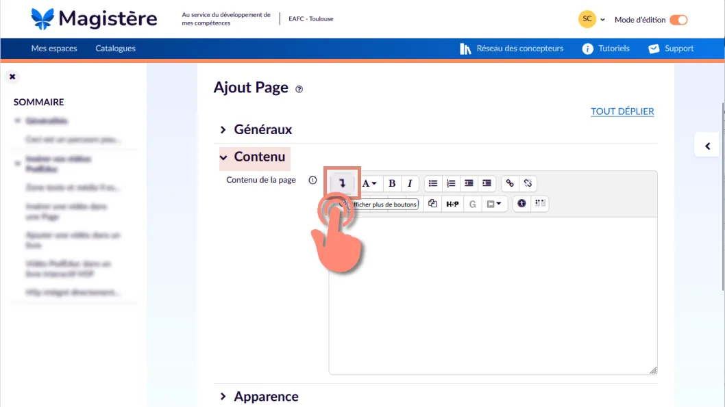 afficher les options de l’éditeur de texte.
