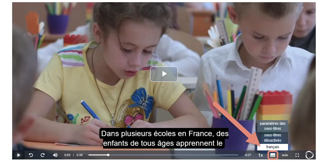 affichage des sous-titres dans la barre de lecture de l&rsquo;utilisateur.