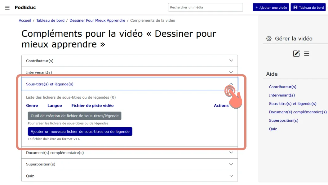 cliquer sur sous-titre(s) et légende(s).