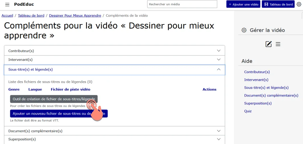 cliquer sur Outil de création de fichier de sous-titres/légende .