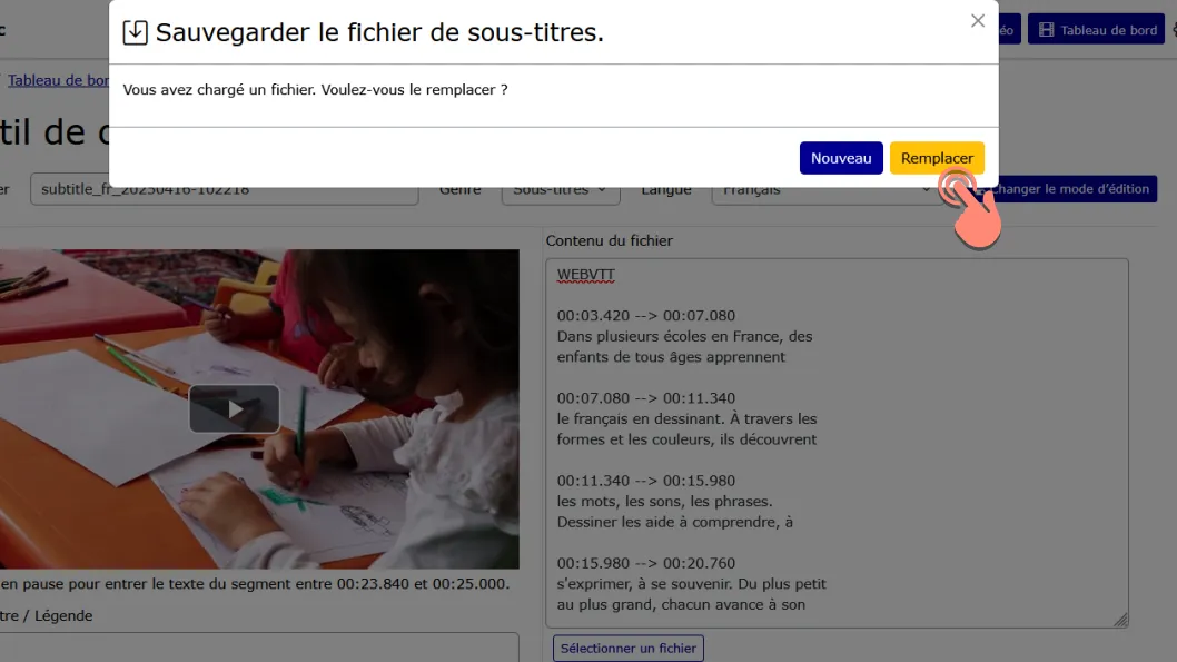 cliquer sur remplacer.