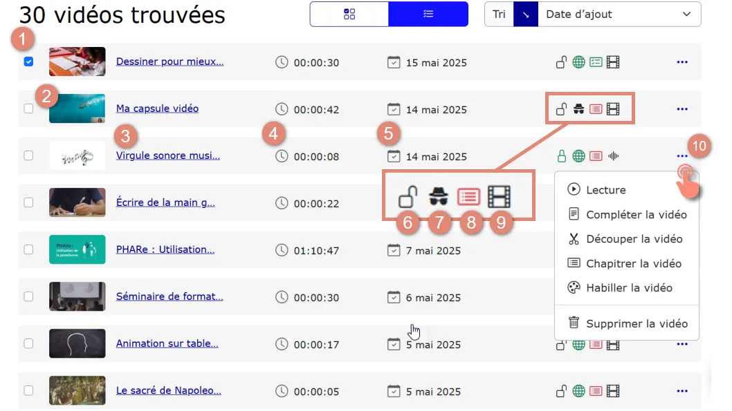mode d&rsquo;affichage en liste.