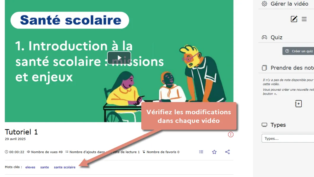 vérifier la modification dans une vidéo.