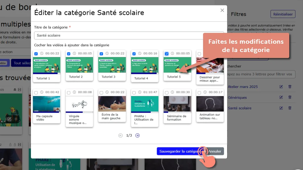 réaliser les modifications et cliquer sur sauvegarder la catégorie.
