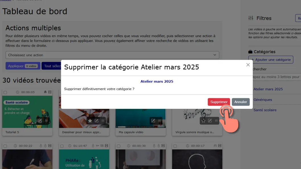 confirmer la suppression de la catégorie.
