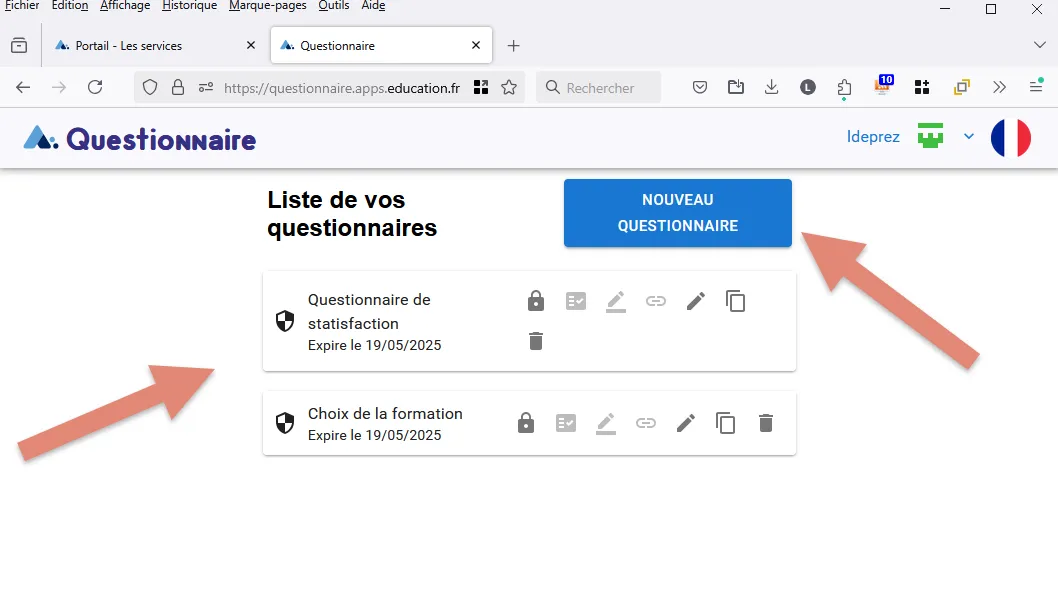 liste de vos questionnaires