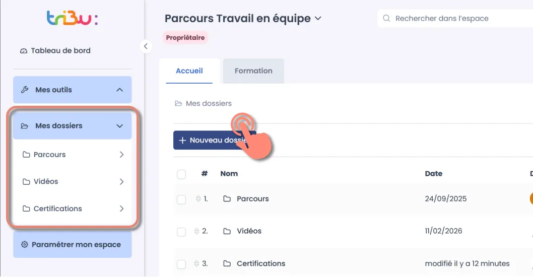 accès au premier niveau de l&rsquo;arborescence des dossiers