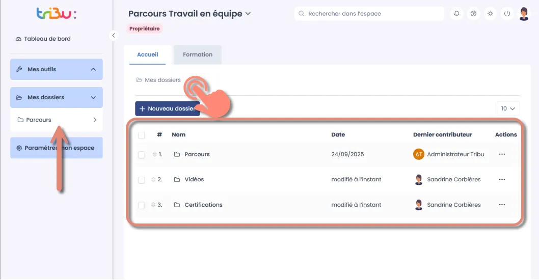 dossiers masqués dans le menu mes dossiers