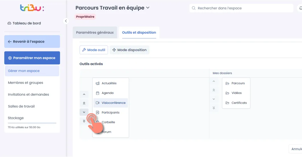 déplacement d’un élément avec les flèches