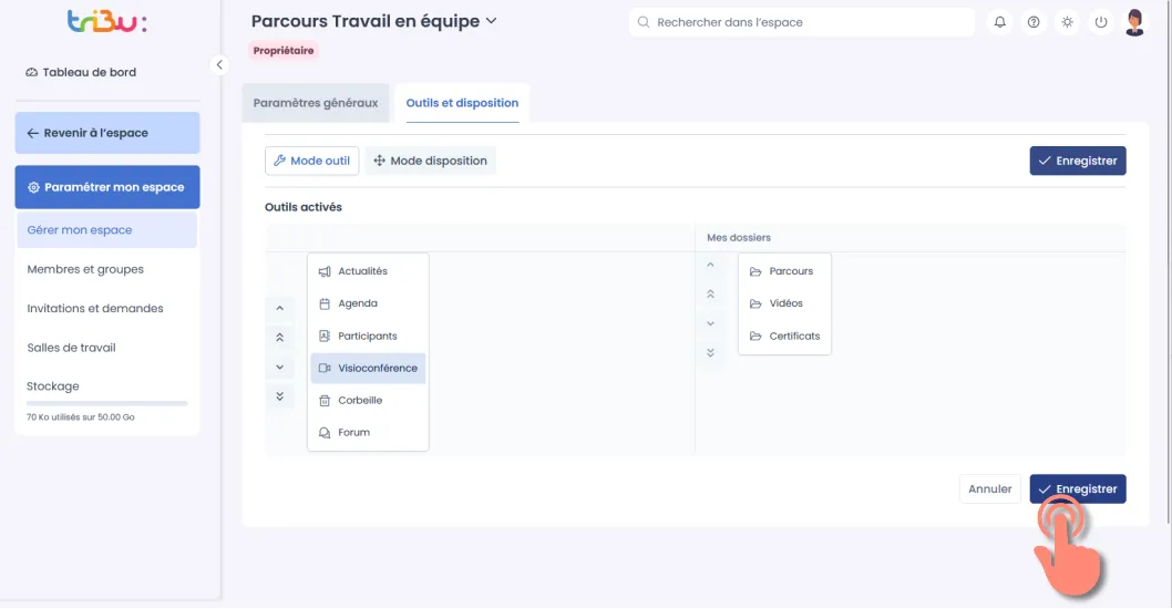 bouton pour enregistrer la nouvelle disposition