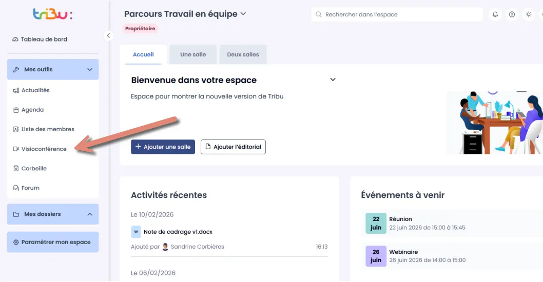 affichage de la nouvelle configuration dans le menu de l’espace