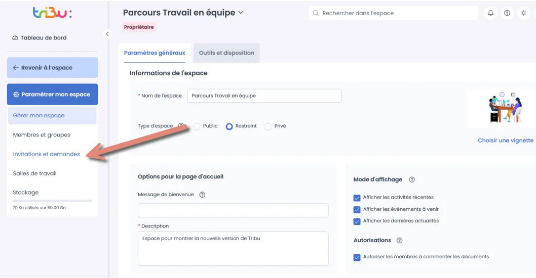 bouton invitations et demandes