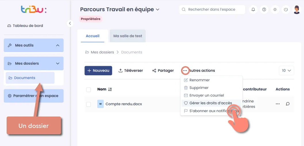 menu d’un dossier