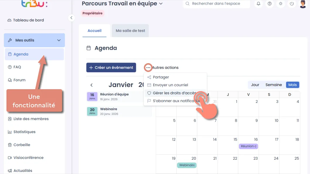 menu d’une fonctionnalité