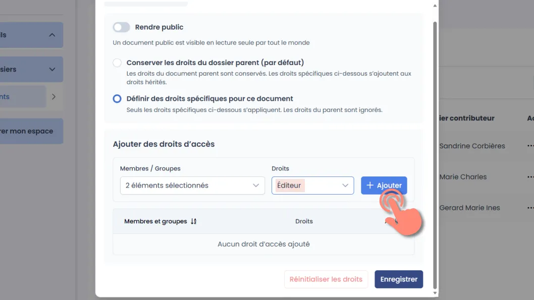 choix du rôle et ajout des droits