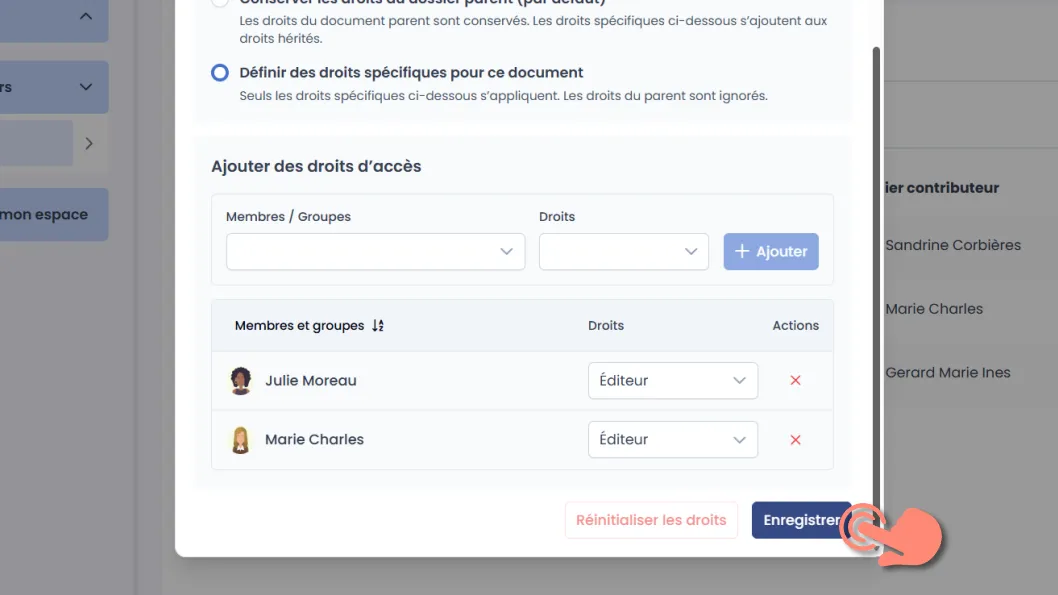 bouton enregistrer les droits