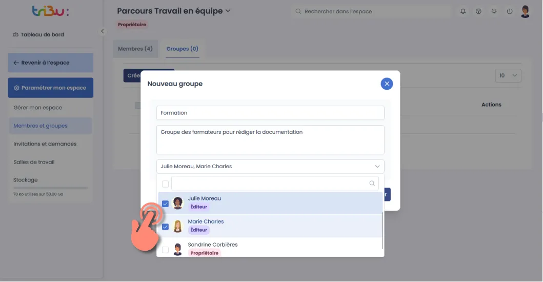 création du groupe et ajout des membres