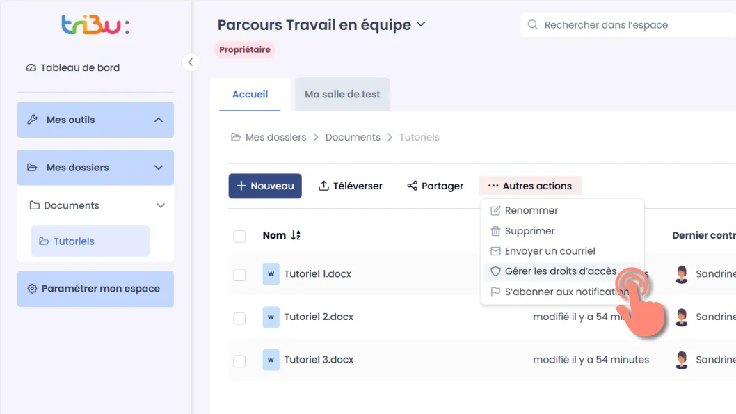 accès à la gestion des droits du dossier