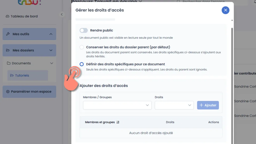 activation des droits spécifiques