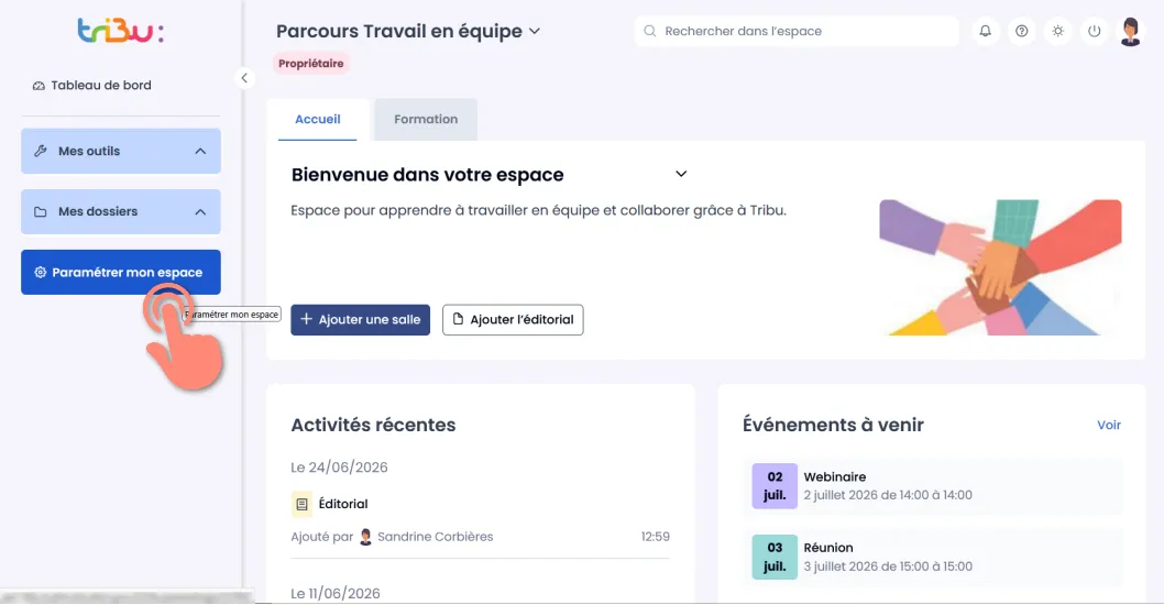 bouton Paramétrer mon espace.