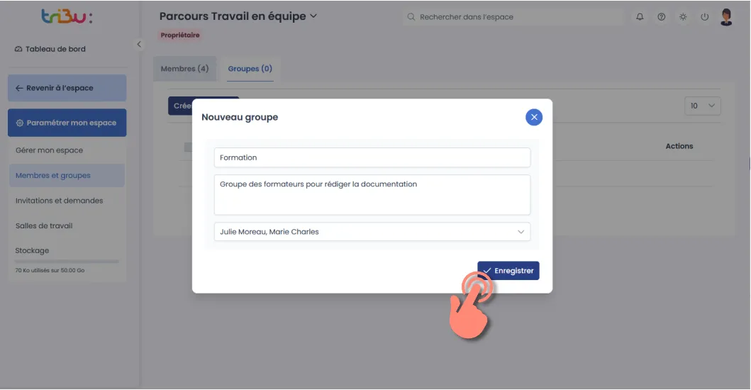 validation de la création du groupe.