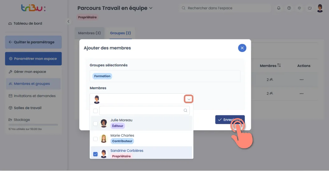 ajout de membres au groupe.