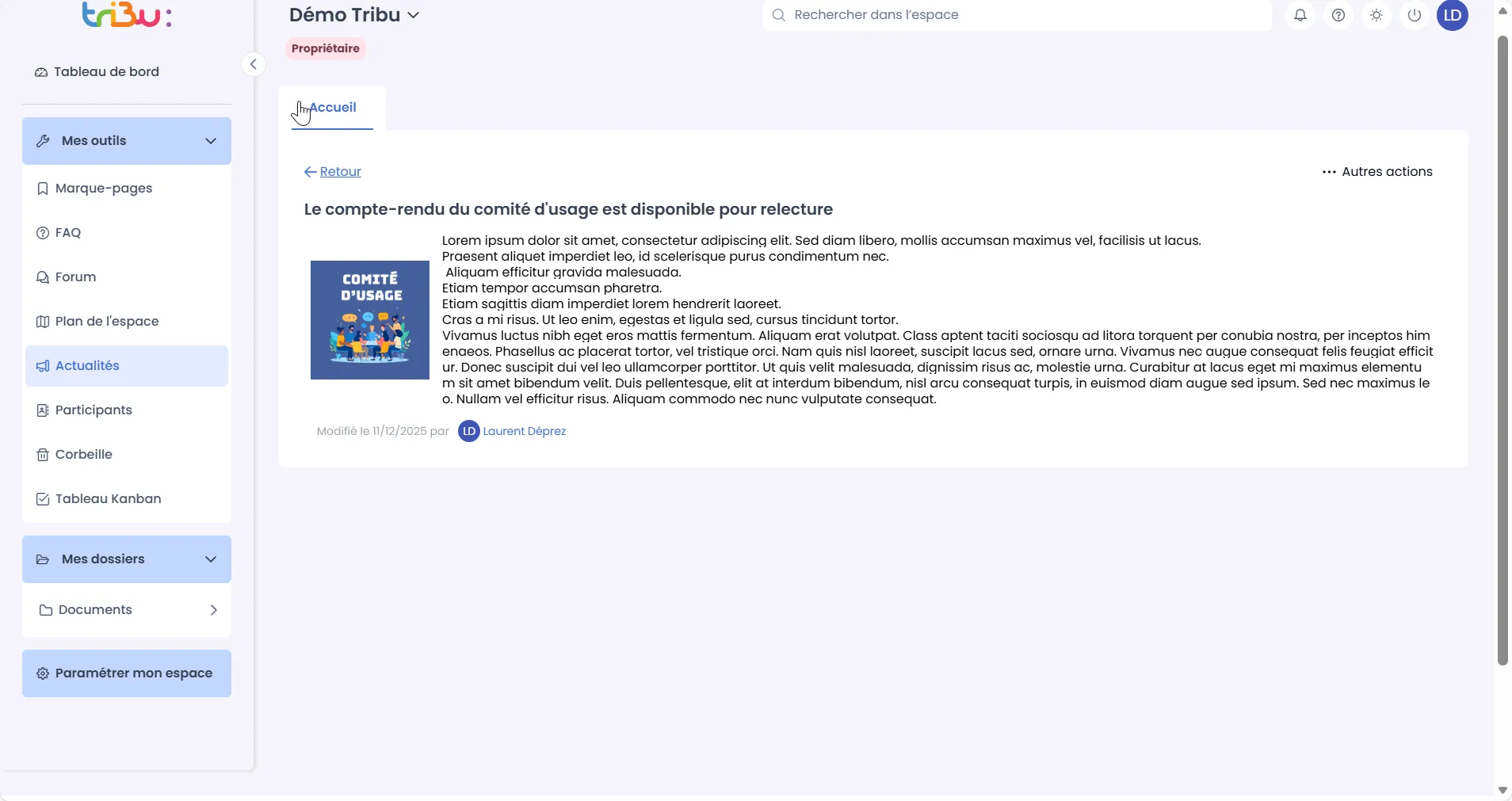 affichage d&rsquo;une actualité 