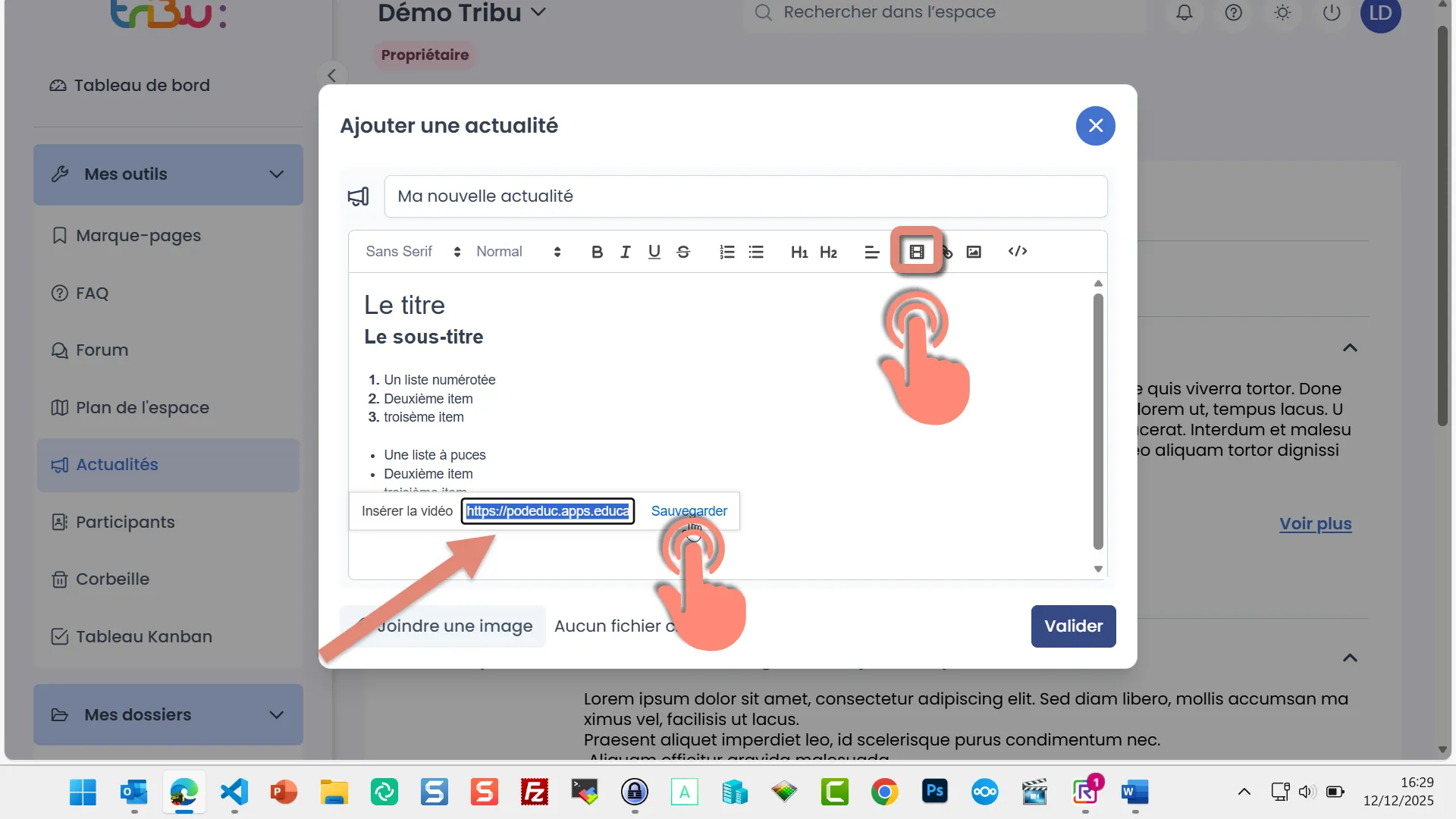 insertion d&rsquo;une vidéo 