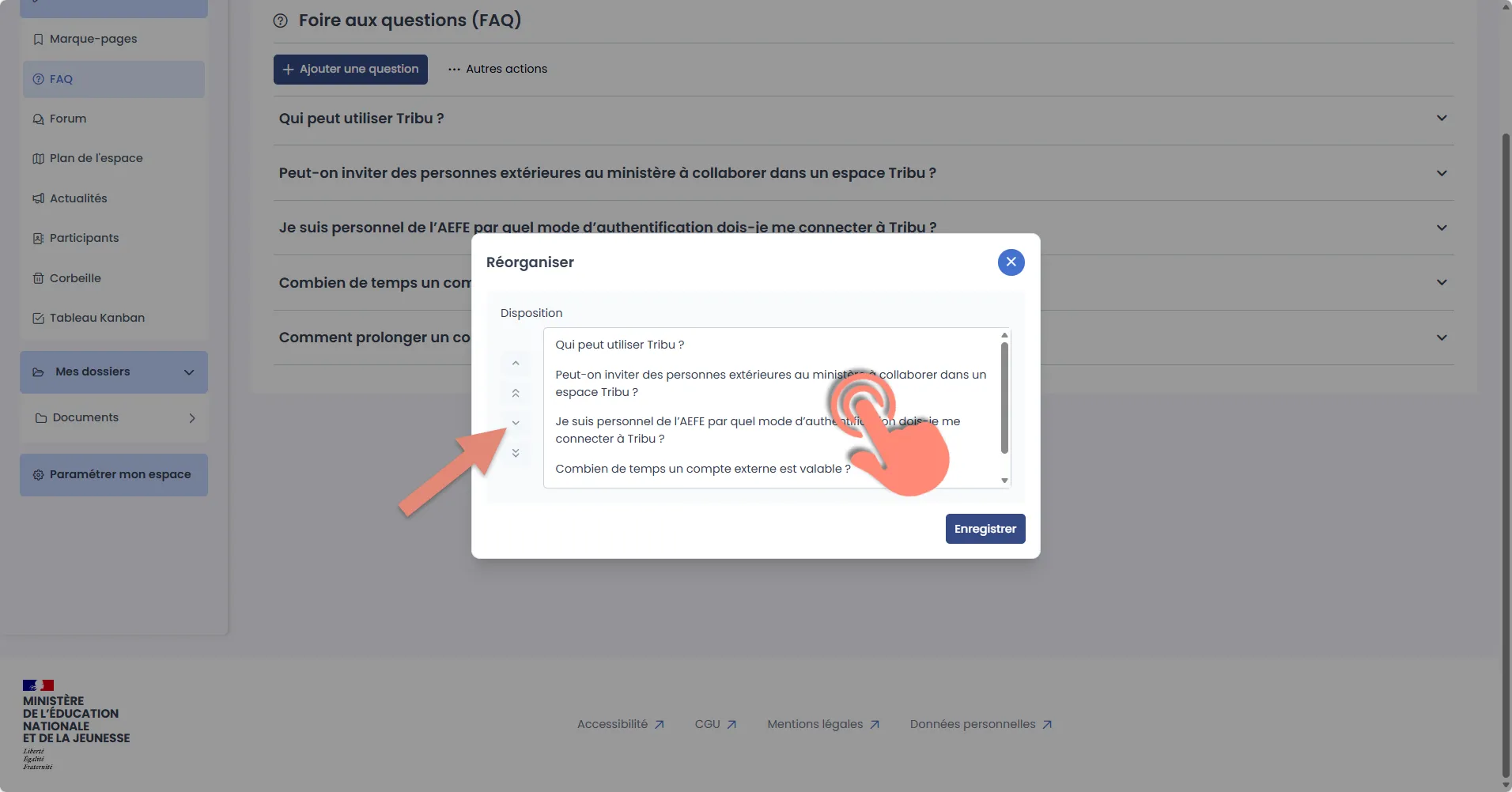 accès reorganisation des questions 