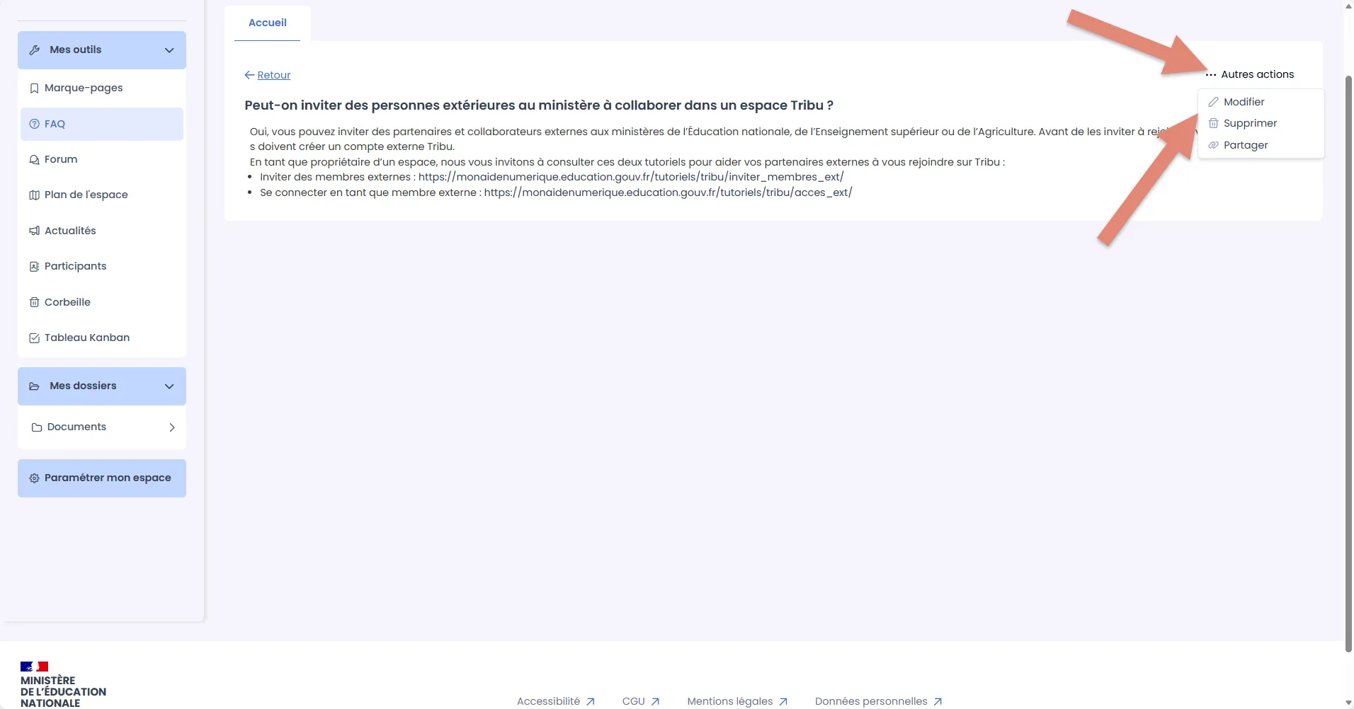 menu autres actions 