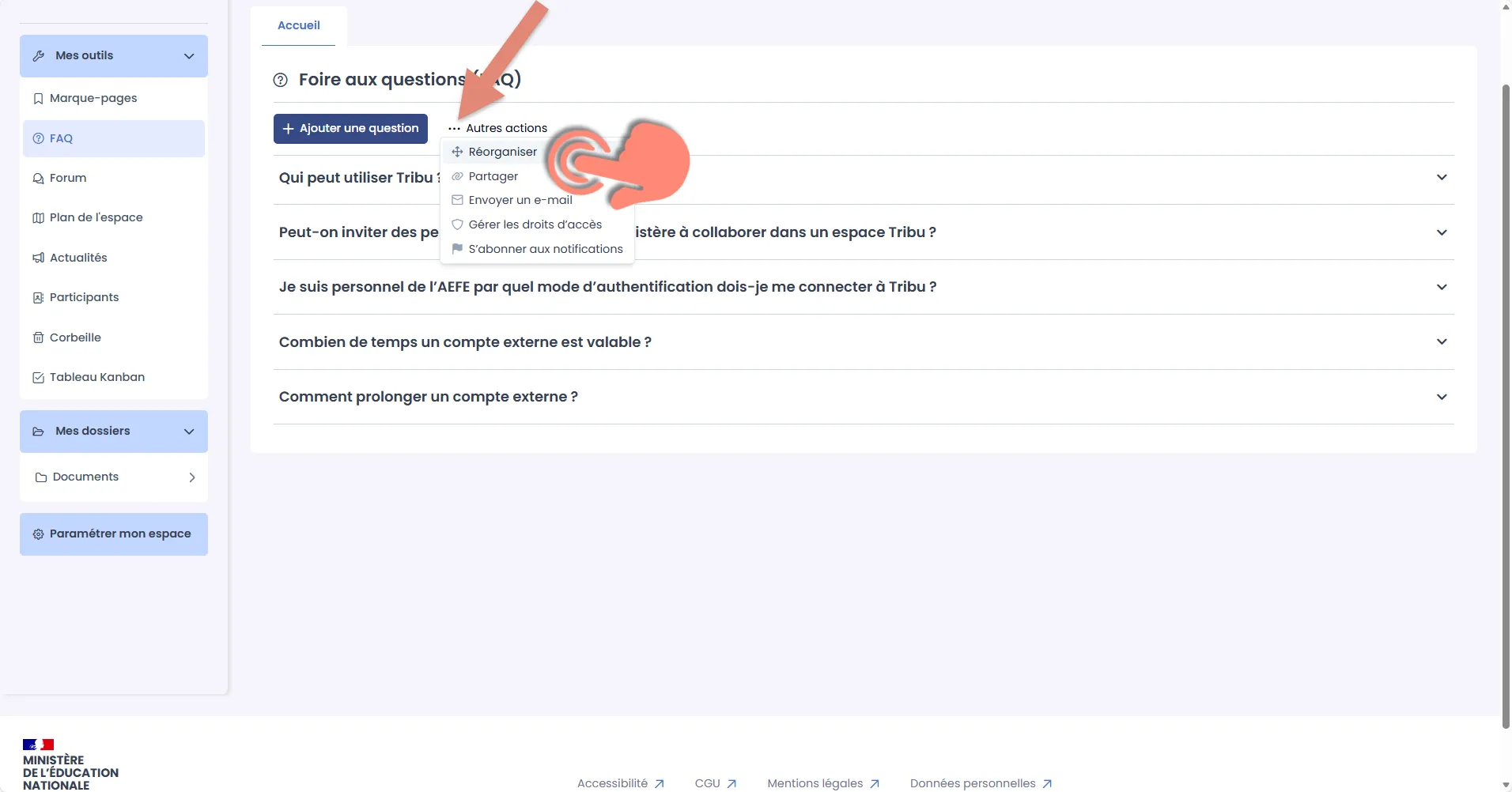 accès reorganisation des questions 