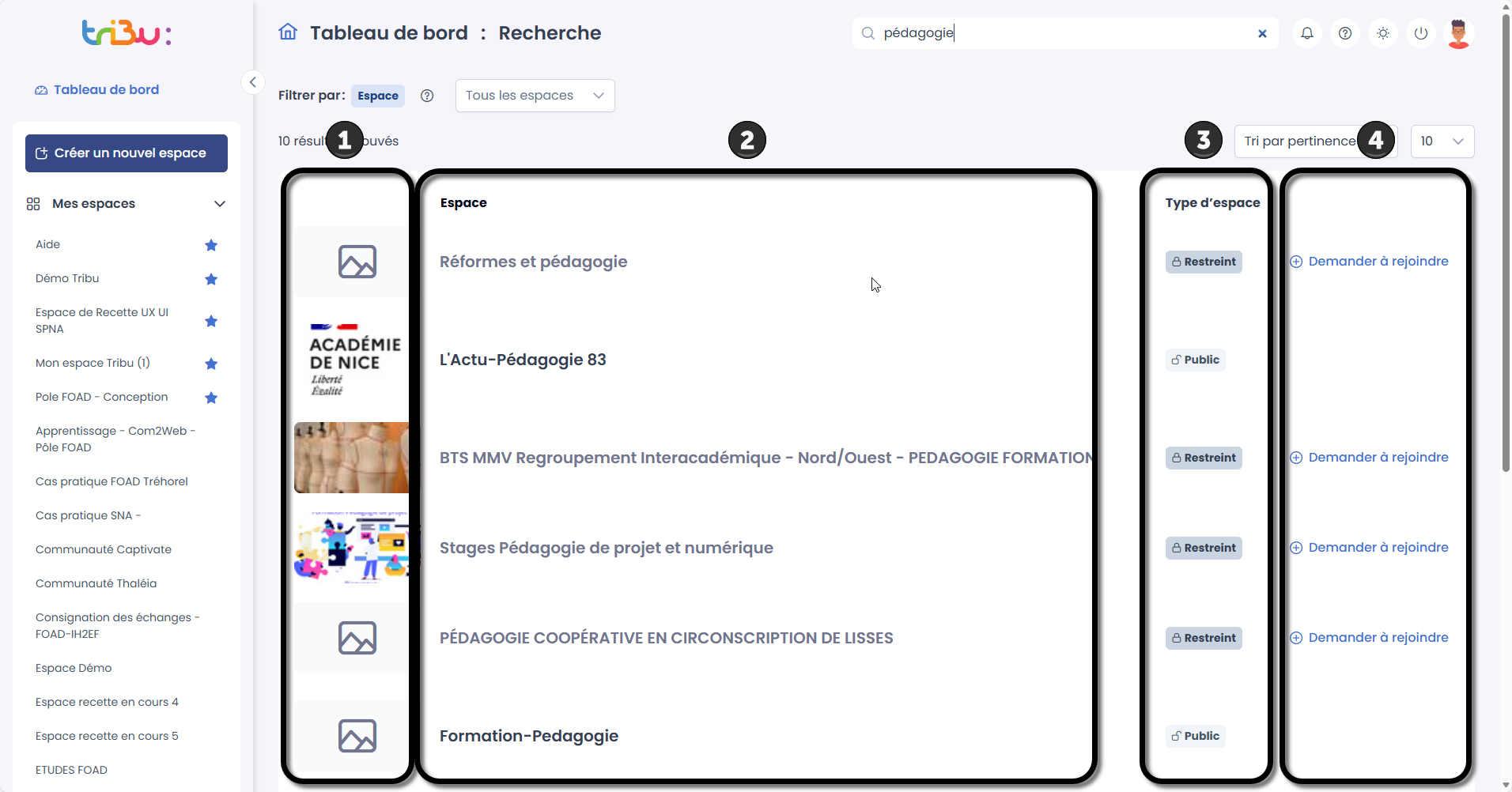 Résultats de la recherche, détaillés