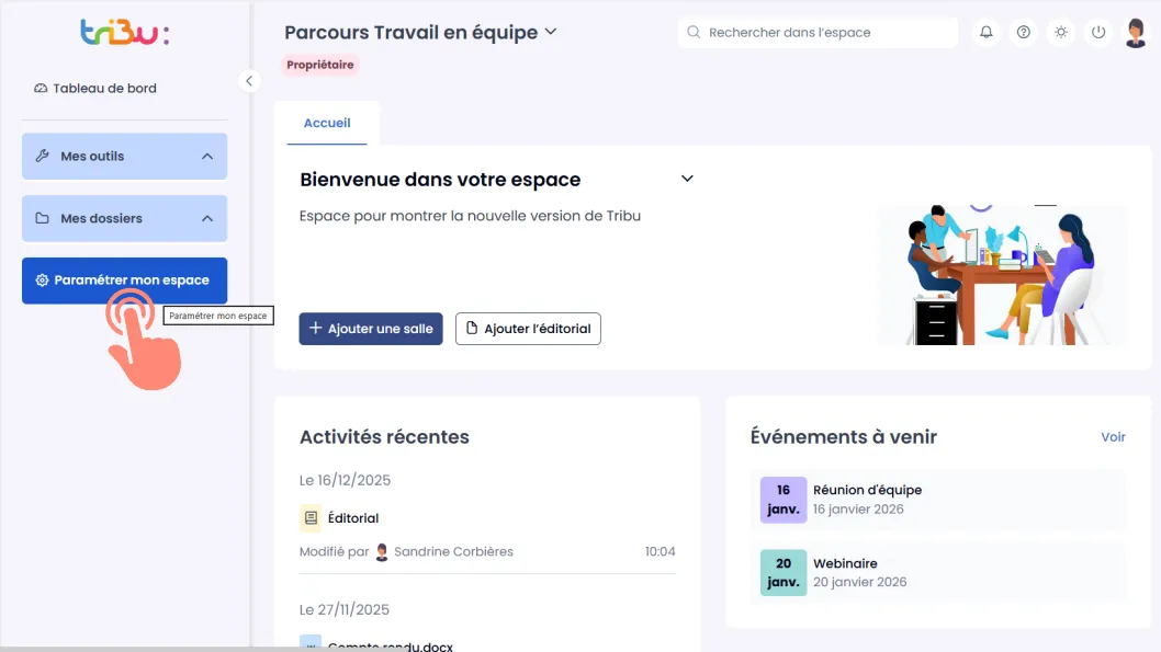 bouton Paramétrer mon espace.