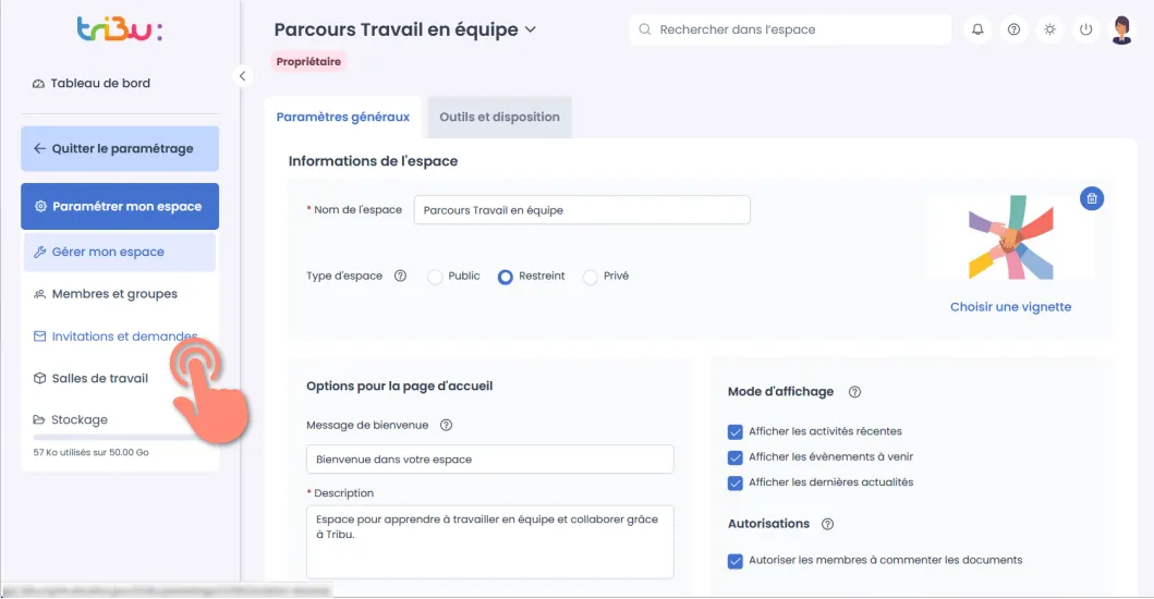 accès au menu Invitations et demandes.
