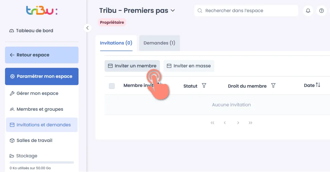 bouton inviter un membre.
