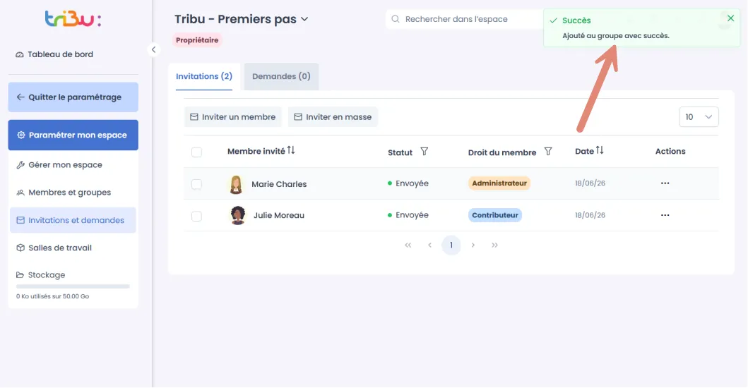 notification d’ajout à un groupe.