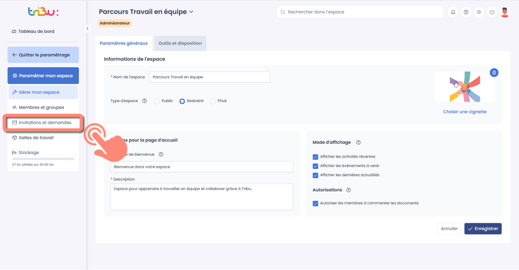 menu Invitations et demandes.