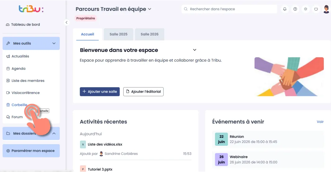 bouton d’accès à la corbeille