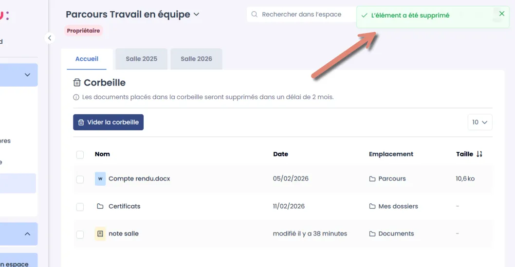 notification de restauration
