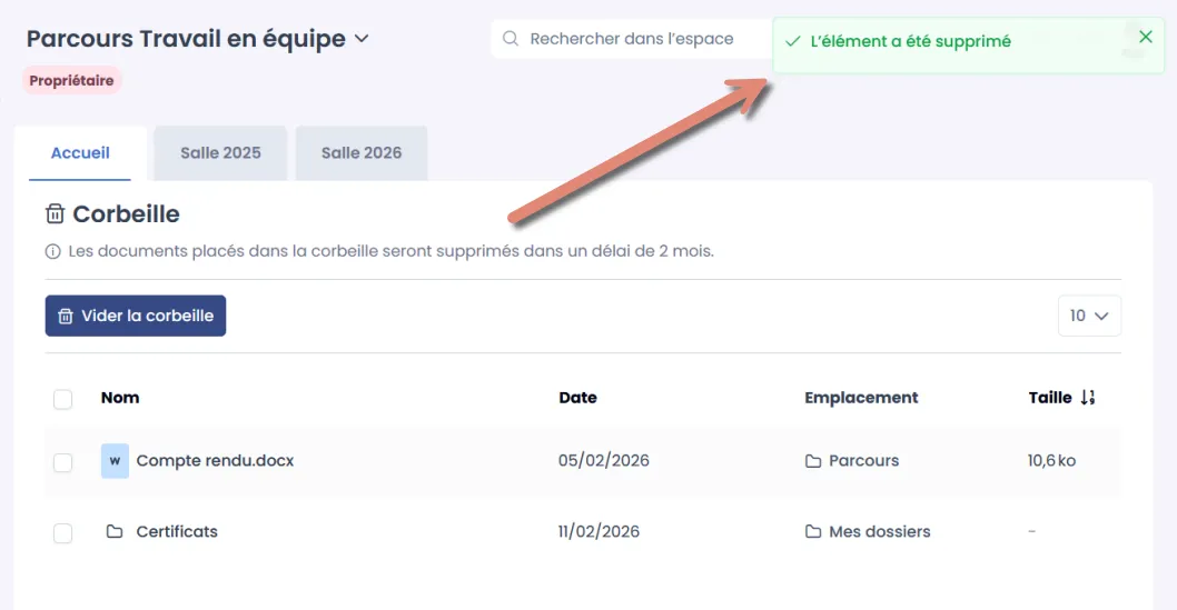 notification de suppression