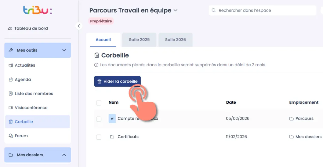 bouton vider la corbeille