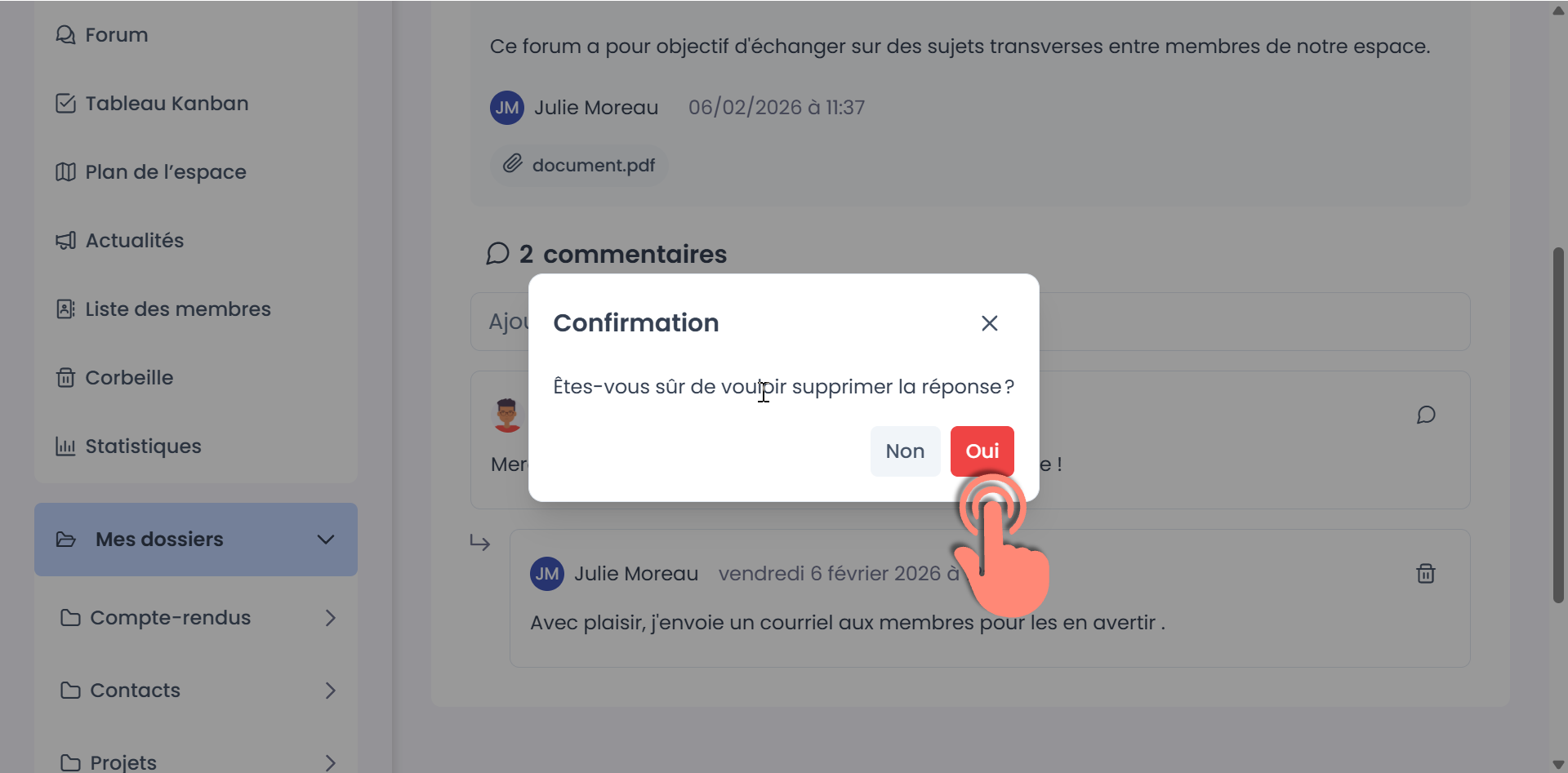 fenêtre de confirmation