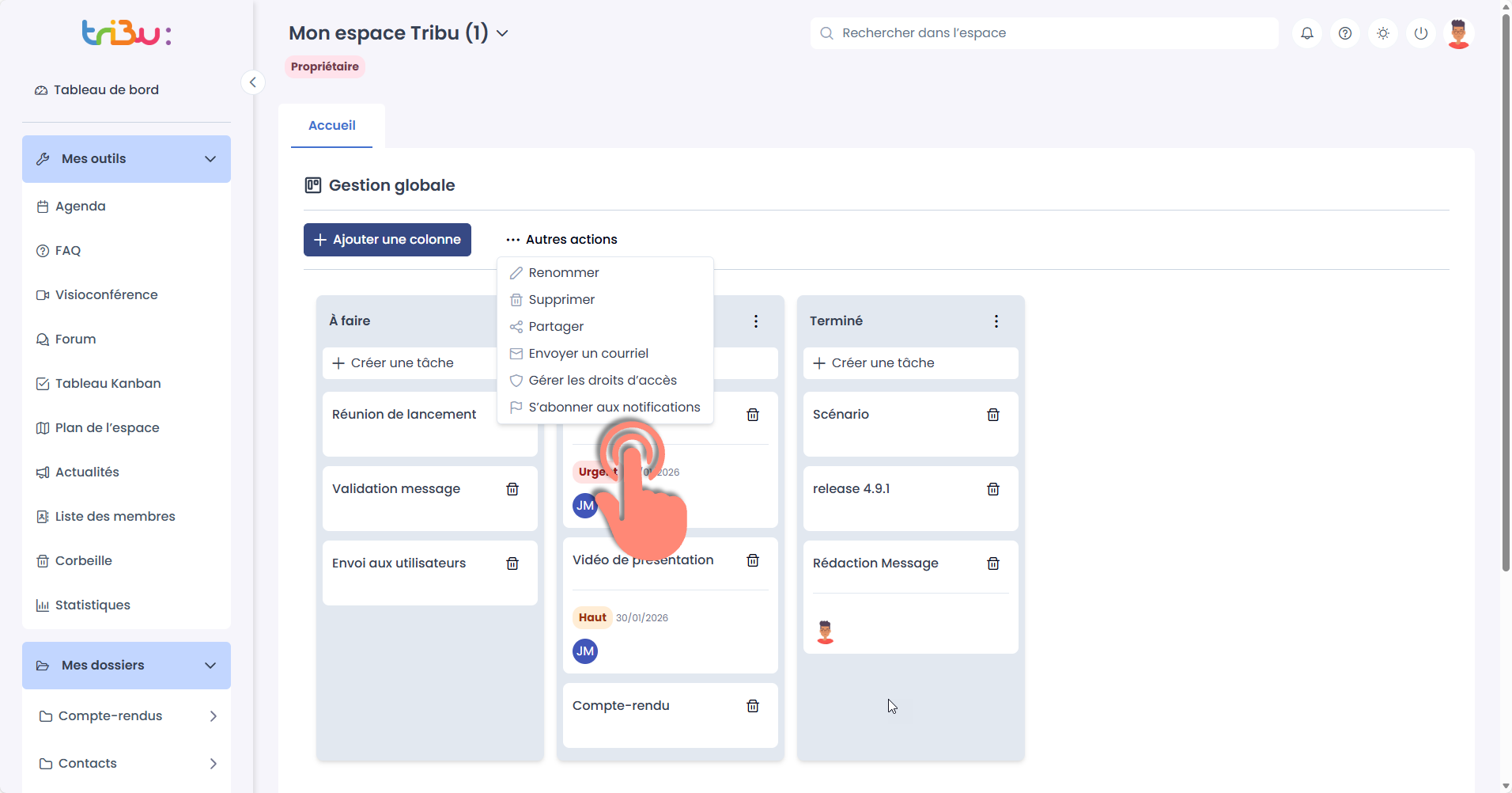 Menu autres actions
