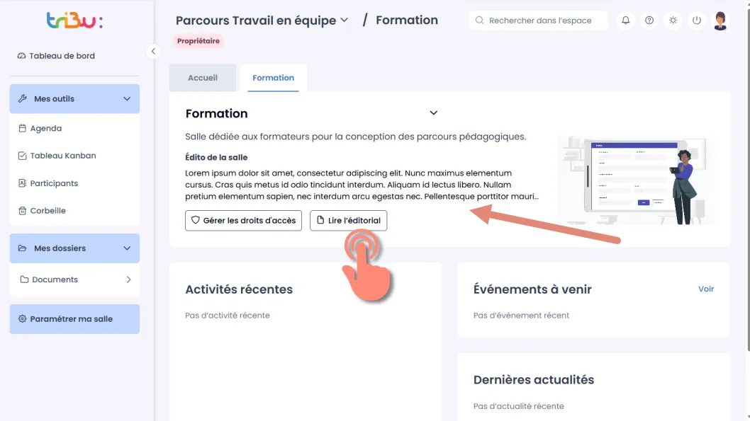 affichage de l’introduction de l’éditorial dans l’accueil de la salle