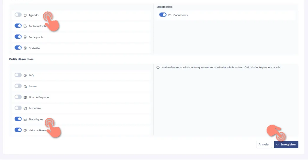 activation et désactivation des outils.