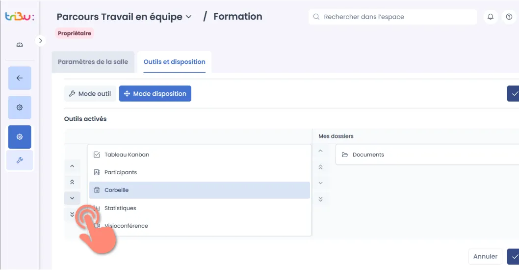 déplacement d’un outil à l’aide des flèches.