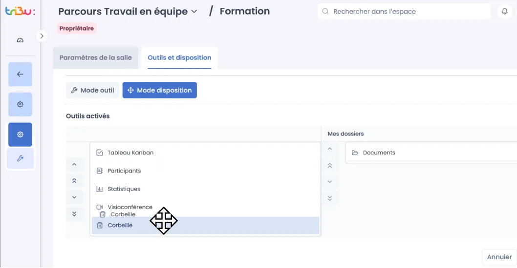 réorganisation des outils par glisser-déposer.