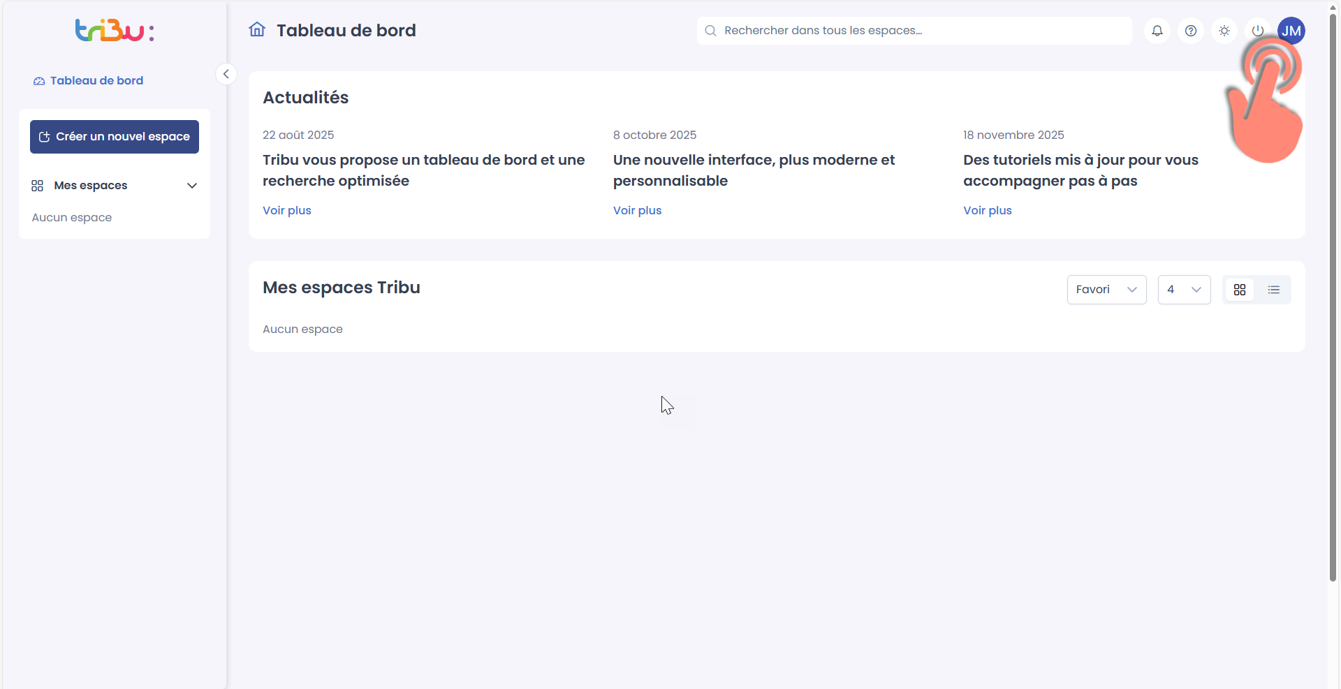 tableau de bord, clic sur profil