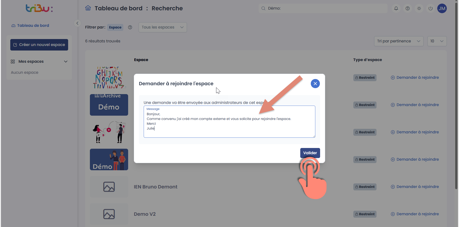 demande à rejoindre l&rsquo;espace